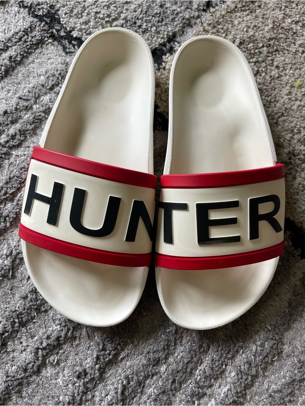 Hunter Slides Sandals White Red Black